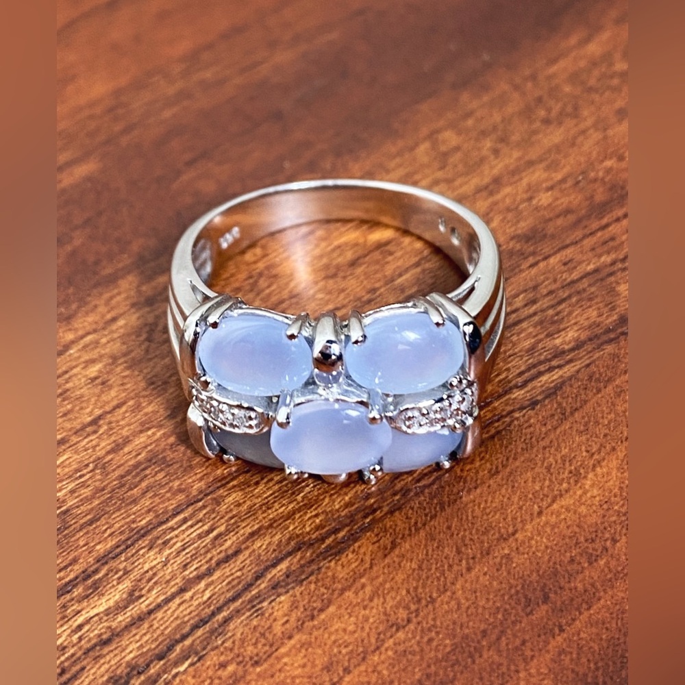 Romantic Blue Chalcedony Cluster Ring – Sterling Silver 925 Statement Ring: Faye